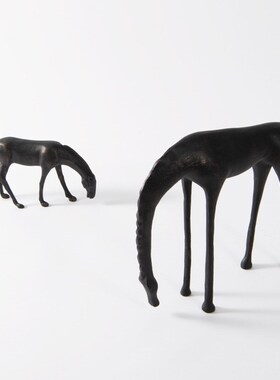 饮水马金属新中式摆件客栈酒店样板间玄关书房办公室书桌软装饰品