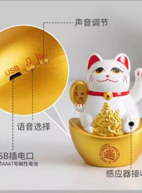 摆件招财猫新款2023欢迎光临感应器语音超时来客提示无线感应门铃