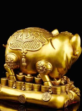 纯铜猪摆件家用客厅办公室金猪存钱罐十二生肖猪铜猪摆设