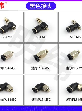 微型气缸气嘴快拧锁紧接头宝塔迷你螺纹直弯头堵头气管调速机械手