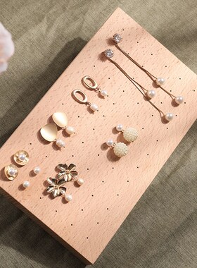 黑胡桃首饰摆件收纳项链耳钉耳环展示架拍摄组合道具简约木块榉木