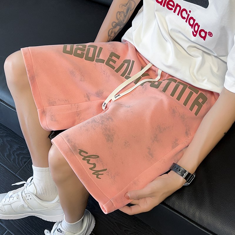 字母发泡印花运动短裤男夏季五分裤潮牌复古扎染裤子美式篮球裤薄 - 图2