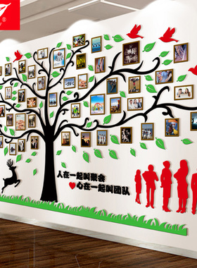 企业文化墙贴3d立体亚克力照片树办公室创意团队展示墙照片墙装饰