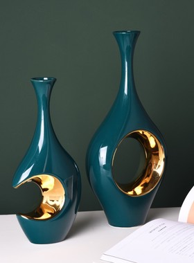 现代轻奢软装摆件创意电视柜陶瓷日月花瓶家居客厅酒柜玄关装饰品