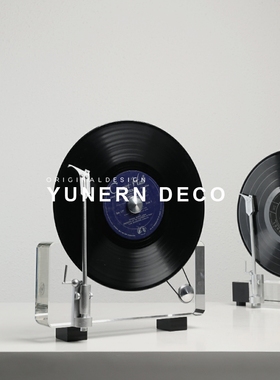 现代轻奢样板间高级感水晶黑胶胶片机客厅电视柜玄关装饰桌面摆件