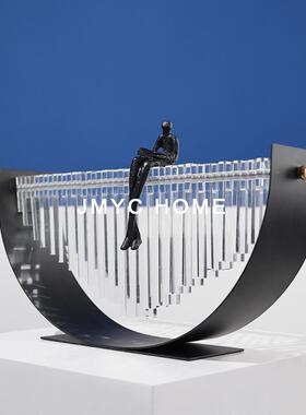 现代轻奢样板BTY饰玄关办人物亚克力摆件公室别墅客厅家间居软装