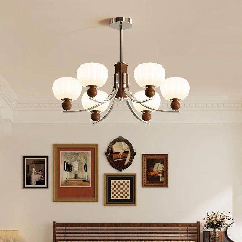 法式中古胡桃木南瓜灯餐厅灯轻奢复古设计感护眼主卧室灯客厅吊灯,淘宝优惠券,粉丝福利购,淘宝优惠卷