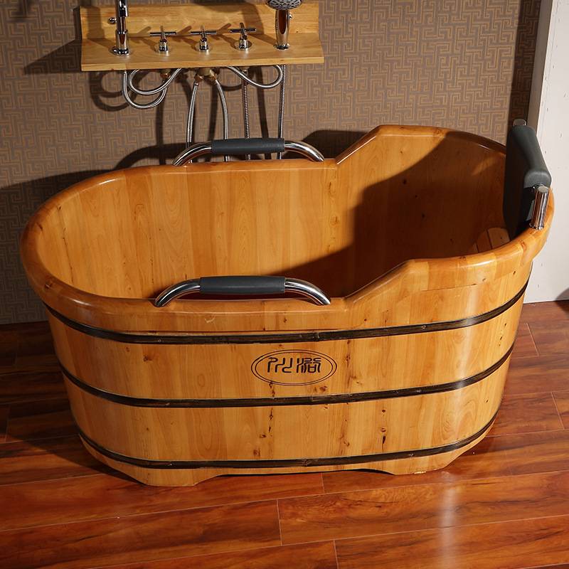 川浴木香柏木木桶沐浴桶泡澡桶成人桑拿熏蒸木质浴缸盆spa带扶手 - 图0