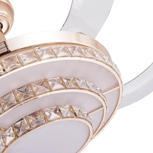 水晶隐形吊扇灯简约时尚现代电风扇吊灯客厅餐厅带led欧式风扇灯 - 图2