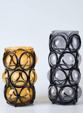 现代简约玻璃缠绕花器木质高脚果盘创意摆件桌面餐桌装饰品样板间