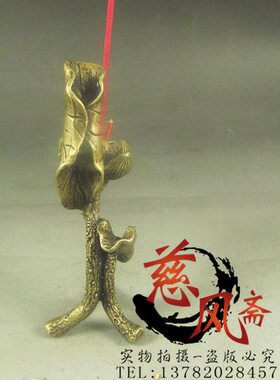 纯铜 荷叶莲花小摆件复古小摆件仿古铜雕件