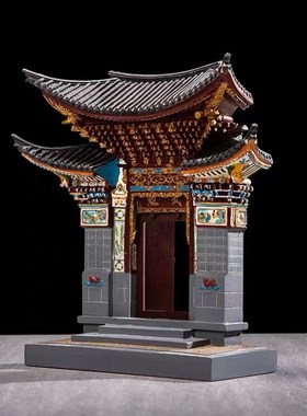 办公室装饰品中国风礼p品传统三滴水门楼中式建筑模型摆件创意摆