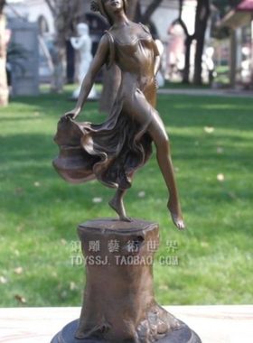 铜雕塑艺术品少女英姿树桩上的舞蹈人物工艺品创意摆件家居饰品