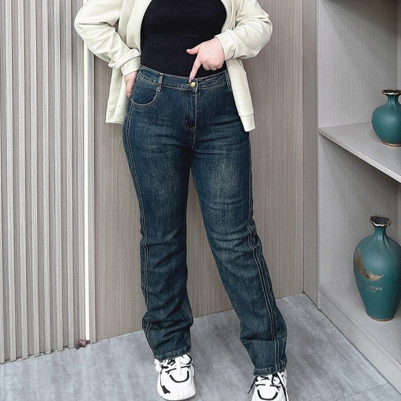 秋季直筒牛仔裤梨形身材大码女装胖mm宽松时尚弹力显瘦窄版阔腿裤,淘宝优惠券,粉丝福利购,淘宝优惠卷