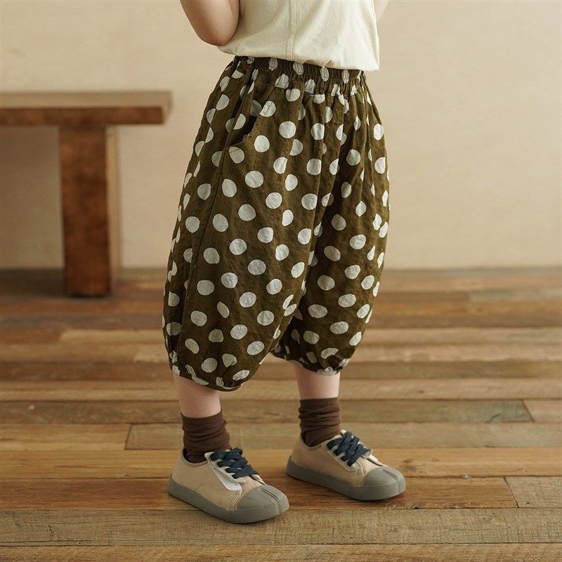 砚台家男童森系波点灯笼裤2025夏装新款儿童七分裤男宝宝宽松裤子,淘宝优惠券,粉丝福利购,淘宝优惠卷