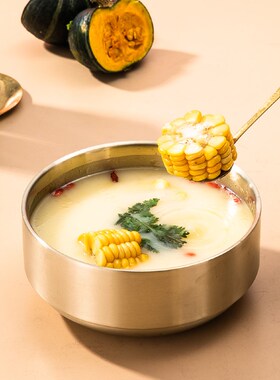 304不锈钢碗双层防烫大号汤碗家用创意餐具金色韩式拉面碗吃饭碗