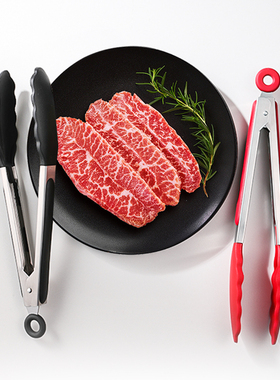 硅胶食品夹子厨房煎牛排专用夹不锈钢食物夹烤肉烧烤家用防烫商用