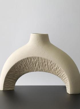 板房装创F0769意象艺术米白抽色花瓶饰花器新房家居客厅花瓶摆样