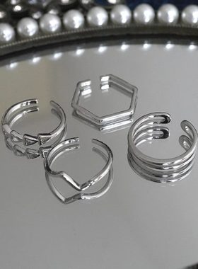 KANSAI新款三角四件套简约线条戒指可调节食指尾戒冷淡风潮手饰品