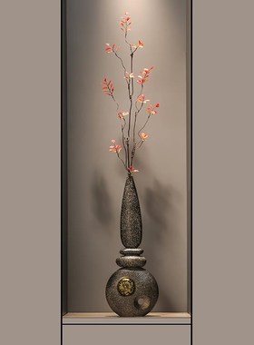 入户玄关迎客松花瓶壁龛大摆件进门屏风新中O式客厅竖高长装饰品