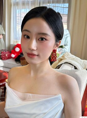 新款新娘耳环红色喜字双囍耳钉新中式结婚礼服敬酒服耳坠耳饰品
