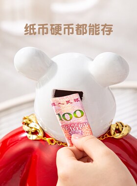 轻奢创意家居社会熊桌面存钱罐树脂摆件玄关迎宾客厅乔迁新居礼品