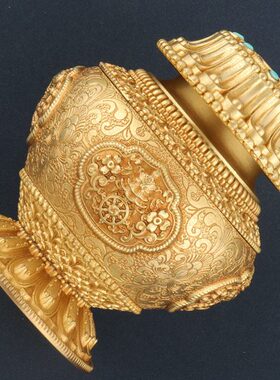 精工黄铜家用慧宝宝瓶桌面工艺用品摆件八吉祥莲花摩尼供瓶铜宝瓶