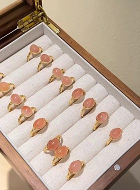 新中式南红玛瑙镀金显白戒指女时B尚精致百搭高级感开口可调节指