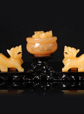 玉器工艺品黄玉风水貔貅摆件米黄玉聚宝盆貔貅摆件开业礼品