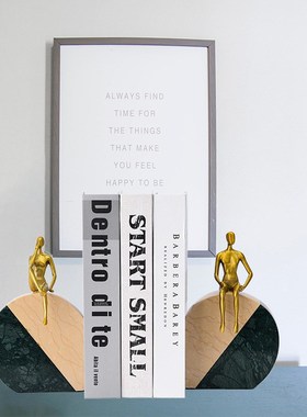 现代家居饰品书靠书桌书架装饰品样板间书柜大理石铜人摆件