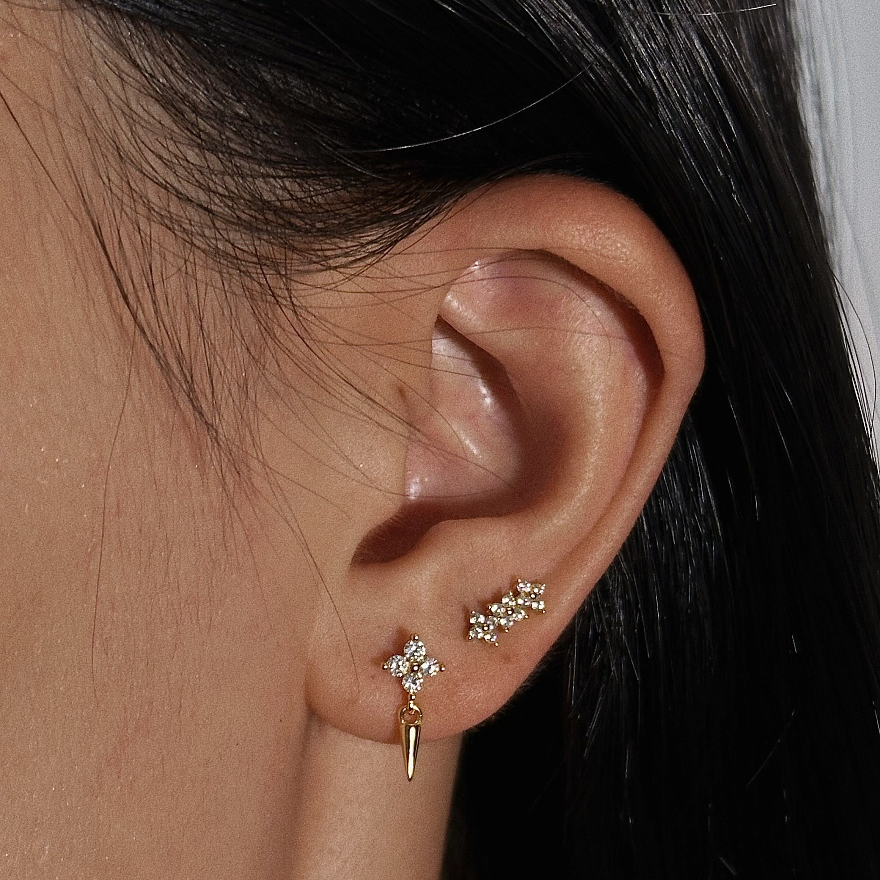 朋克尖刺锆石平底耳钉 925银镀18K金 不硌耳 免摘 防过敏 养耳洞,淘宝优惠券,粉丝福利购,淘宝优惠卷