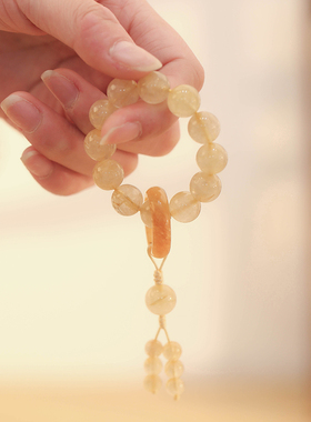 金发晶绕指柔手持滚珠手串女跑环流苏念珠指尖文玩佘太翠小手捻珠