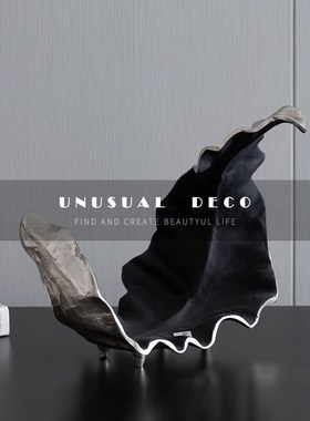 现代欧式轻奢复古铝质艺术树叶摆件创意玄关样板间W桌面软装饰品