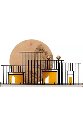 现代新中式禅意日出摆件玄关客厅售楼I处酒店样板房软装饰品摆放