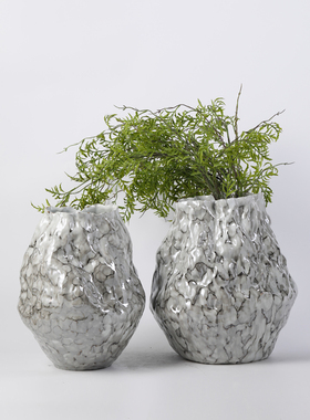 现代简约新中式荷叶边花盆花器z摆件样板间售楼部客厅玄关花瓶装