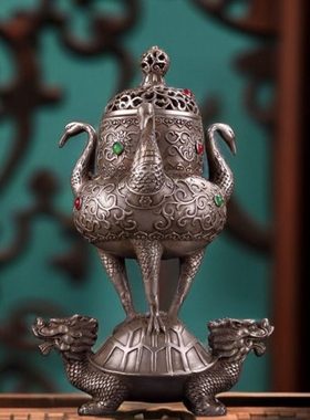 仿古纯铜龟鹤熏香炉白铜香薰炉盘香炉檀香炉家居办公室茶台摆件