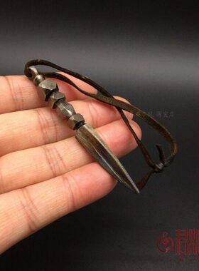 尼泊尔藏云铁金刚杵挂件 手工光面玄铁皮绳包浆金属文玩金刚撅