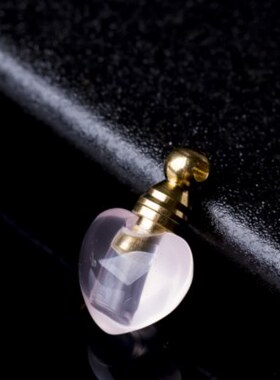 天然粉水晶爱心空瓶可装香水精油朱砂胎毛宠物毛发瓶子吊坠礼品款