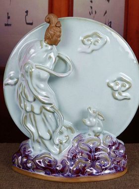 河南禹州钧瓷花瓶中式家居卧室书房陶瓷器装饰品摆件钧窑嫦娥奔月