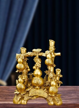 纯铜福禄在手葫芦摆件办公室玄关电视柜书房桌O面装饰摆放铜工艺