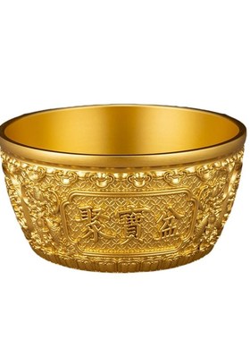 纯铜聚宝盆摆件全k铜黄铜聚财招财进宝麒麟碗存钱罐铜钵碗家用客