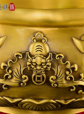 纯黄铜聚宝盆摆件招财聚财家用实心五福聚宝盆客厅办公.室财位大
