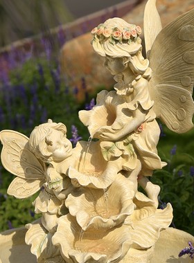 户外别墅花园庭院阳台装饰布置会B所客厅招财家居落地流水景观摆