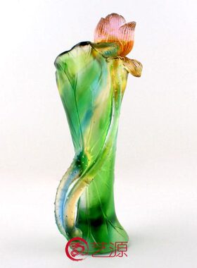 琉璃摆件荷叶花瓶创意家居送朋友结婚生日祝寿的礼物佛具净水花瓶