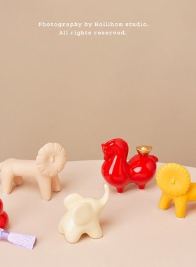 逅里 招财吸水陶瓷一对象小摆件工位布置 首饰戒指U架乔迁新年礼