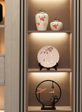 新中式平安喜乐摆件创意s摆盘高档客厅博古架电视柜装饰品乔迁礼