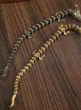 黄铜金龙摆件手把件绕手双龙立体桌面装饰品书柜玄关复古工艺品