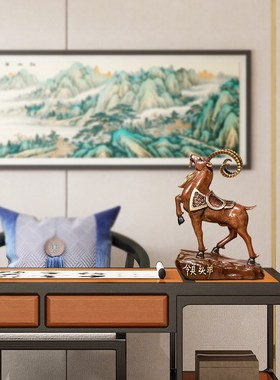 领头羊铜摆件工艺l品老板办公室桌面博古架招财装饰品公司开业礼