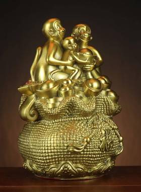 黄铜福钱袋猴QER全家猴家件居店铺铜猴猴摆