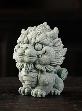 青石中式兽财麒麟创意tb-73835家招居瑞客厅办公室鱼砂缸景观桌面